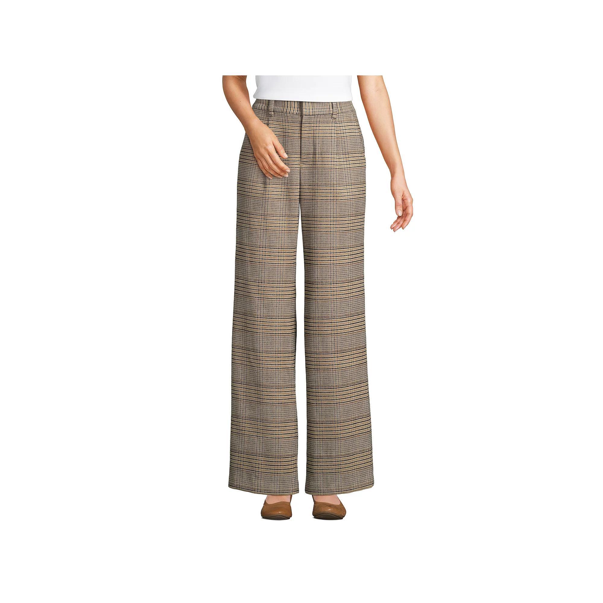 Women's Lands' End Flannel High Waist Pleated Wide Leg Pants, Size: 6, Coriander Glen Plaid Product Image