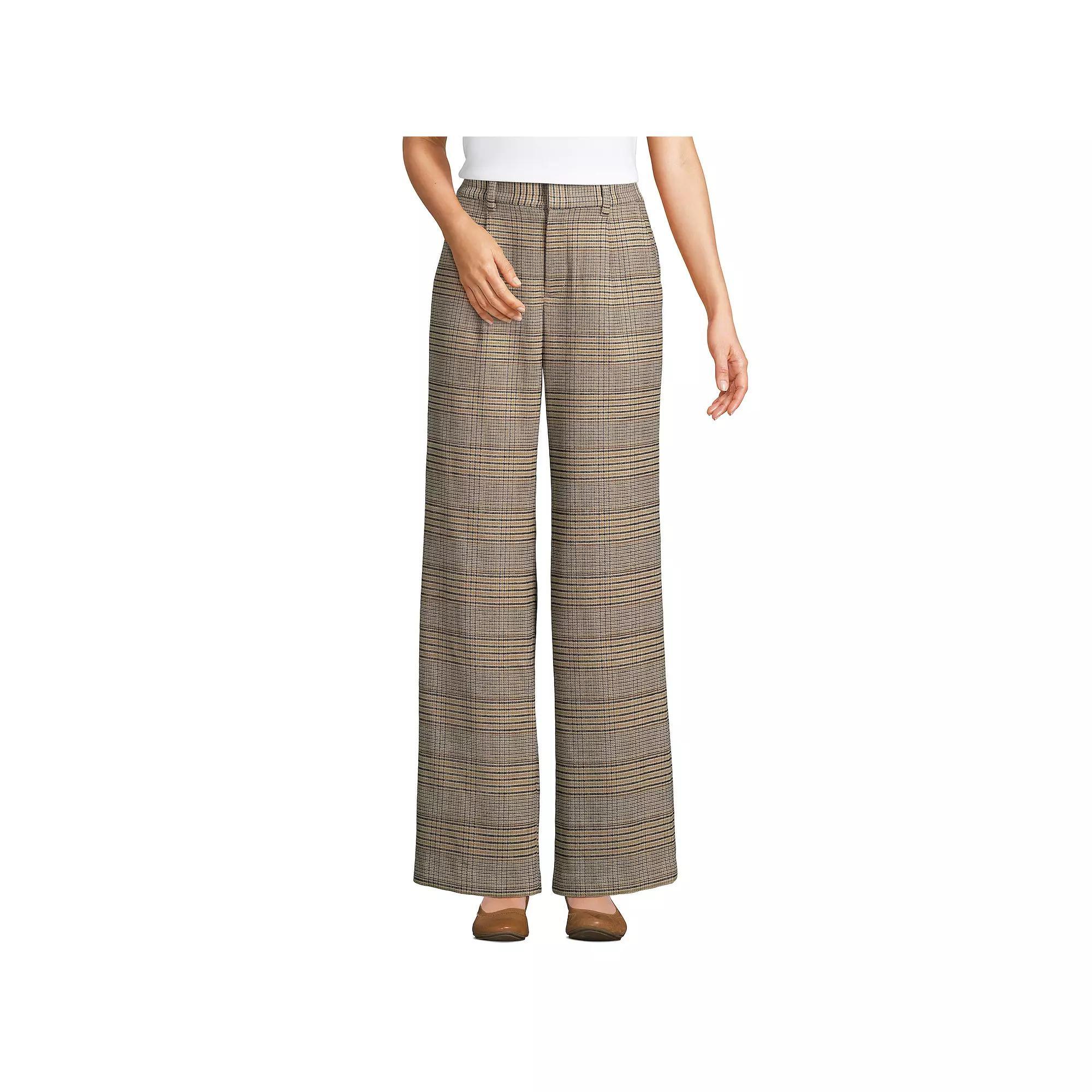 Women's Lands' End Flannel High Waist Pleated Wide Leg Pants, Size: 6, Coriander Glen Plaid Product Image