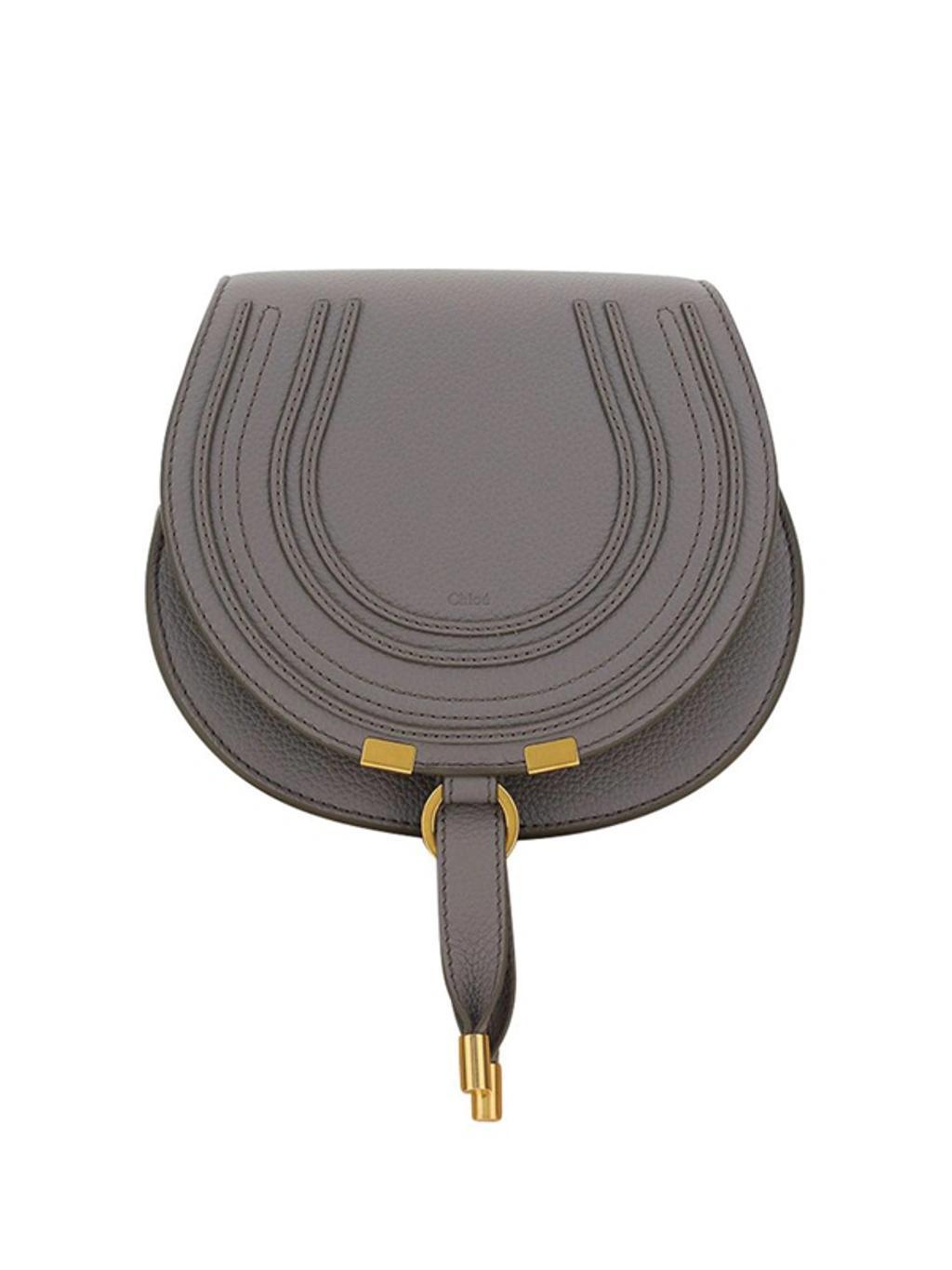 CHLOÉ Small Marcie Leather Crossbody Bag In Gray Product Image