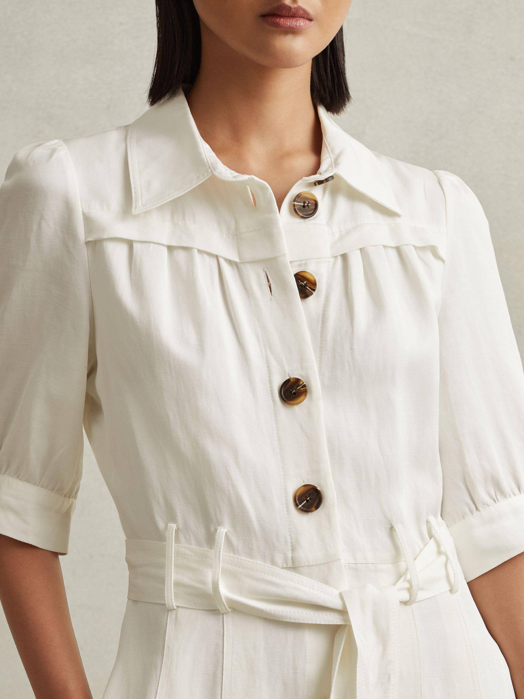 Belted Cap Sleeve Midi Dress in White Product Image