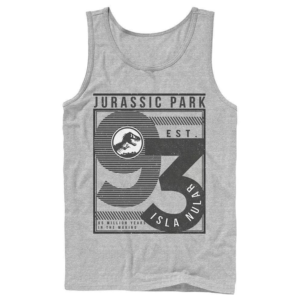 Men's Jurassic Park Est. 93 Isla Nublar Poster Tank Top, Size: Large, Athletic Grey Product Image