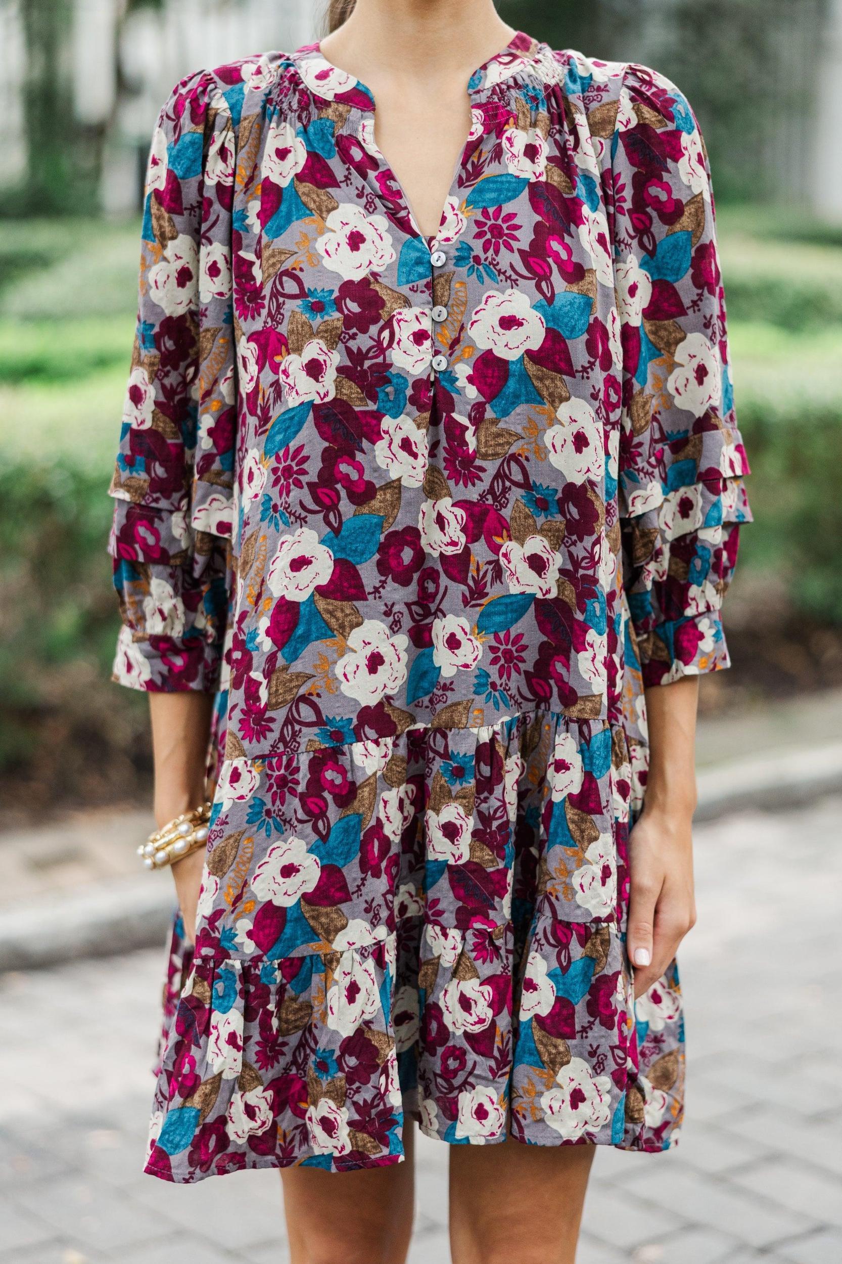 All Better Burgundy Red Floral Dress Female Product Image