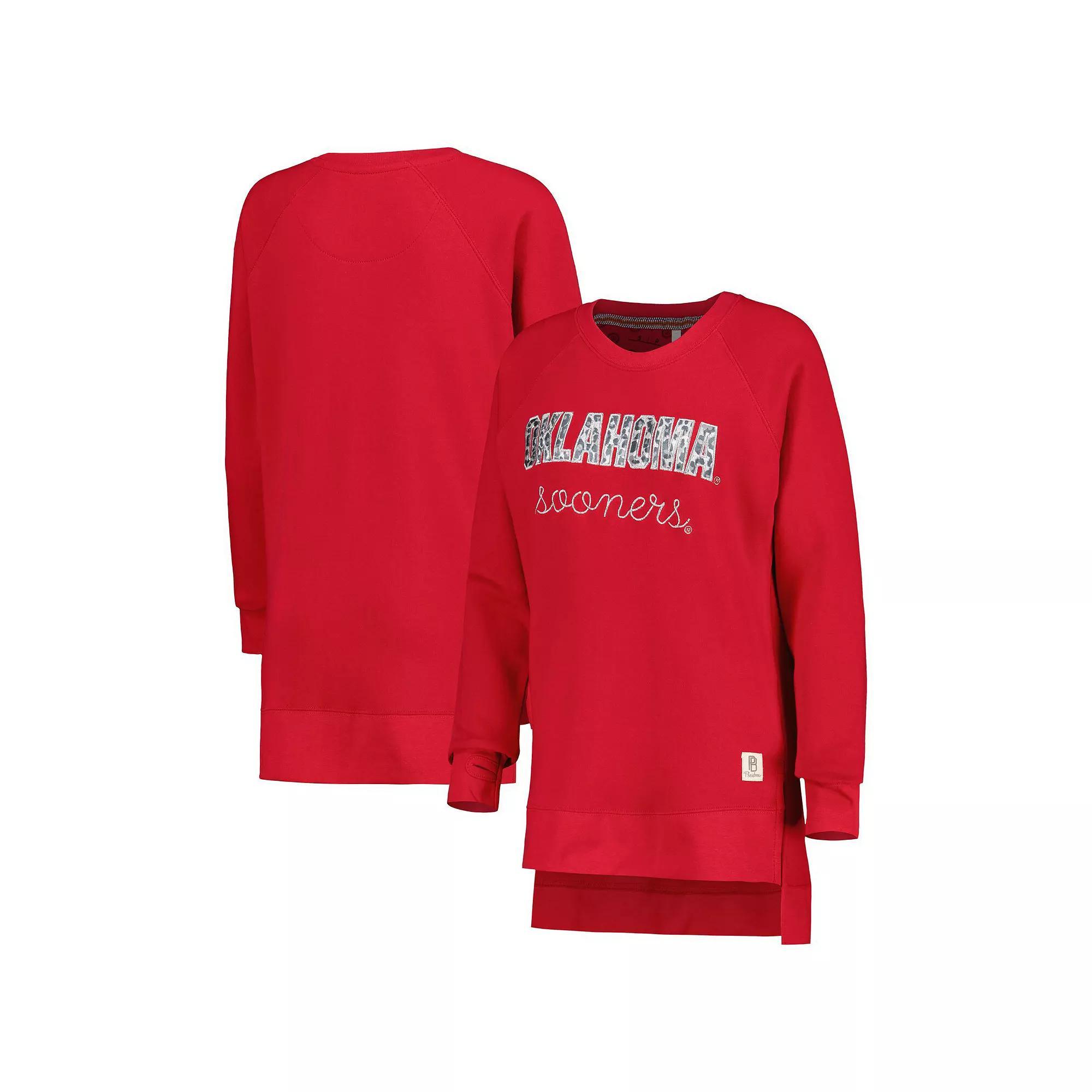 Women's Pressbox Crimson Oklahoma Sooners Steamboat Animal Print Raglan Pullover Sweatshirt, Size: Small, Red Product Image