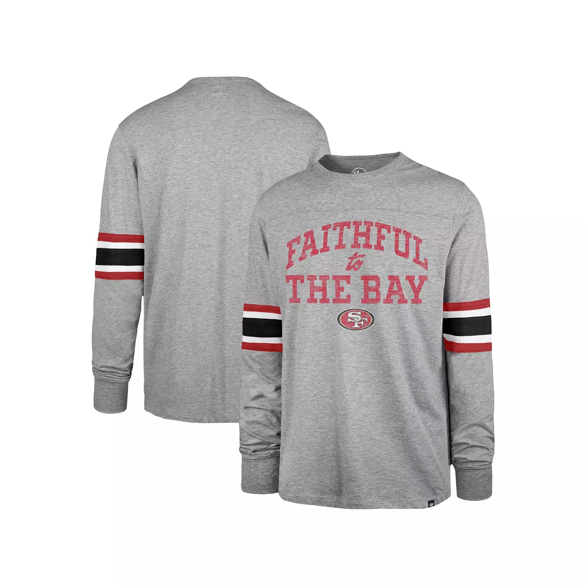 Men's '47 Gray San Francisco 49ers Faithful to The Bay Cover Two Brex Long Sleeve T-Shirt, Size: Medium, Grey Product Image