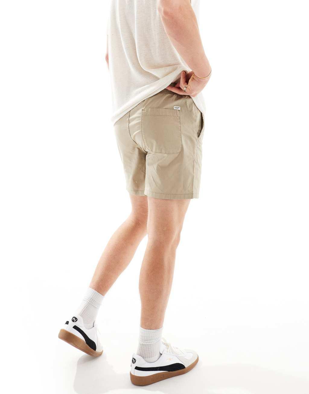Jack & Jones chino shorts with drawstring waist shorts in beige Product Image