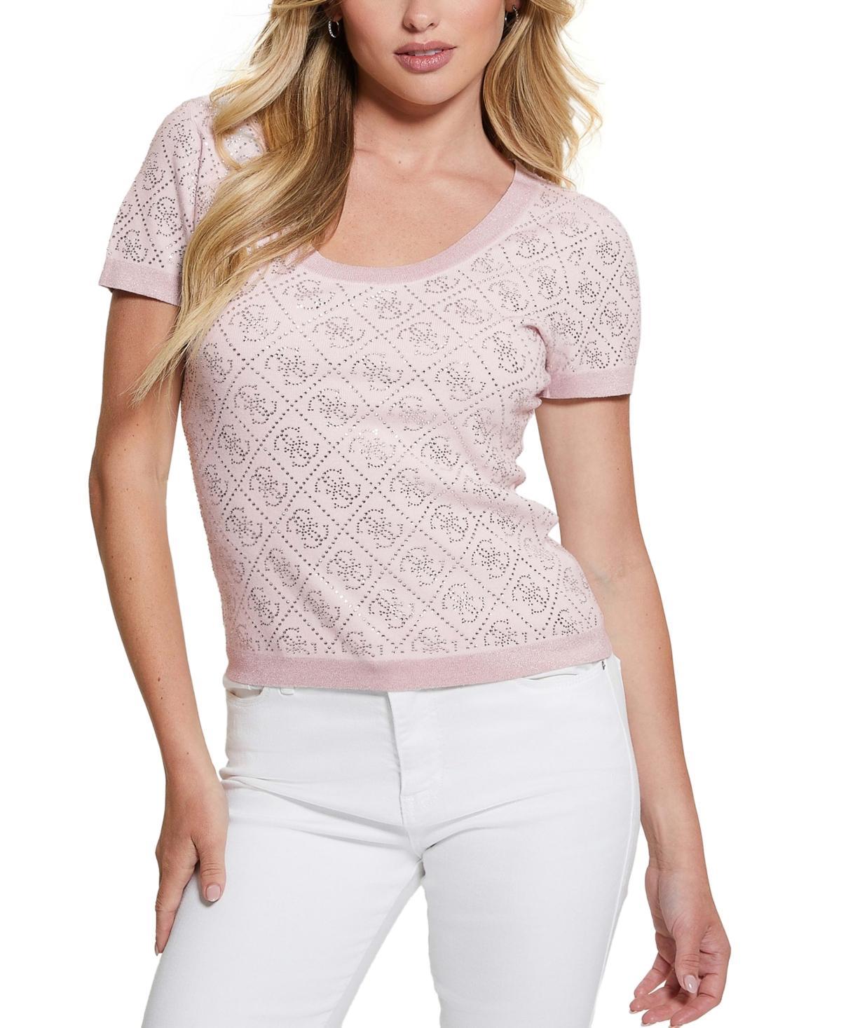 Guess Womens Paige 4G Stones Scoop-Neck Short-Sleeve Sweater Product Image