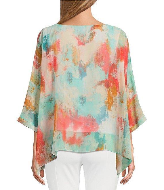 Slim Factor by Investments Abstract Haze Crew Neck 3/4 Dolman Sleeve Lined Blouse Product Image