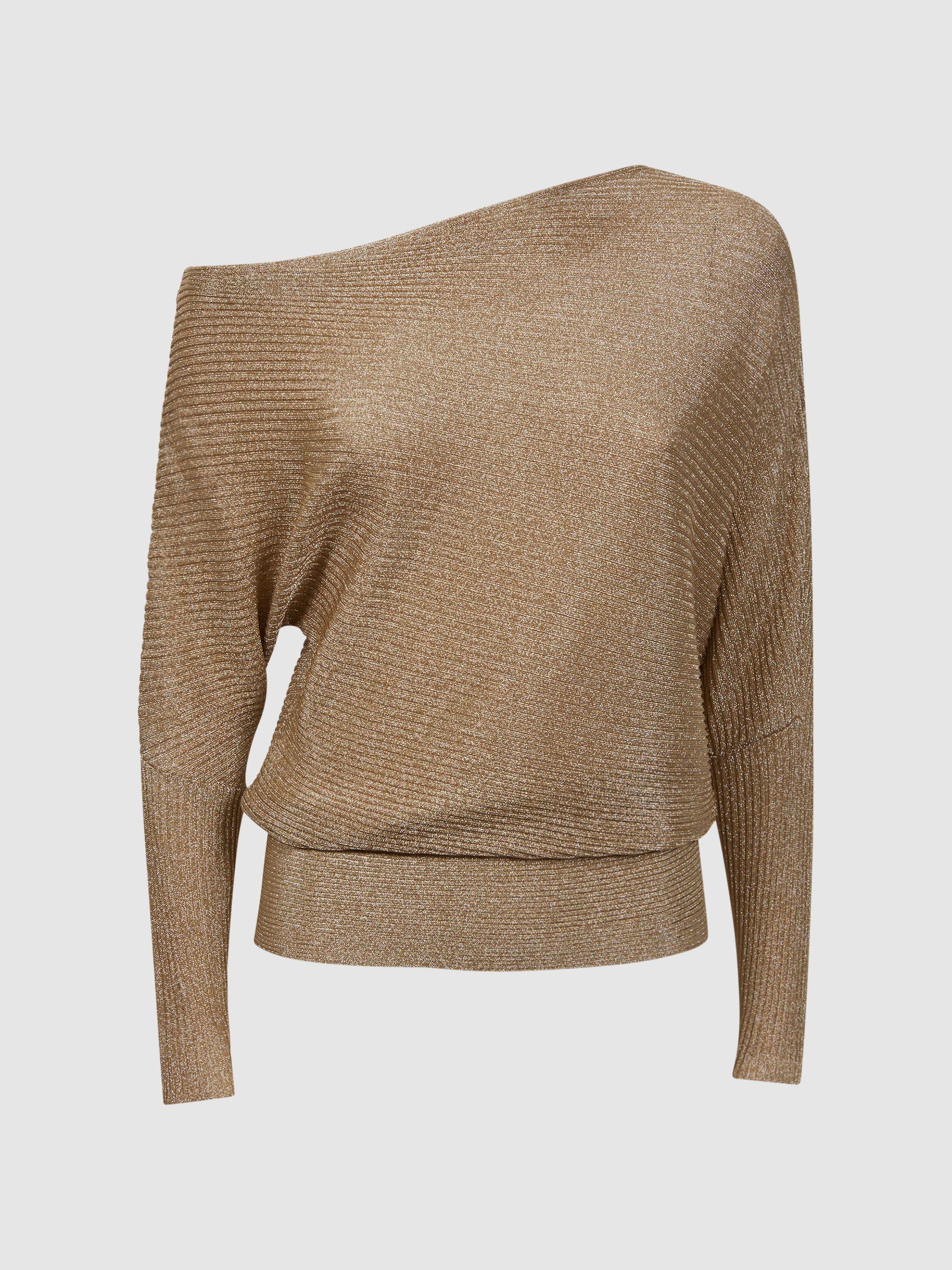 Metallic Asymmetric Knitted Top in Gold Product Image