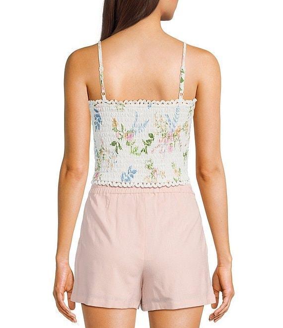 Evolutionary Eyelet Floral Print Sweetheart Neck Spaghetti Strap Tank Top Product Image