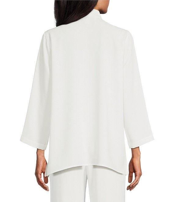 Caroline Rose Matte Crepe Mandarin Collar 3/4 Sleeve Black Rhinestone Button Jacket Product Image
