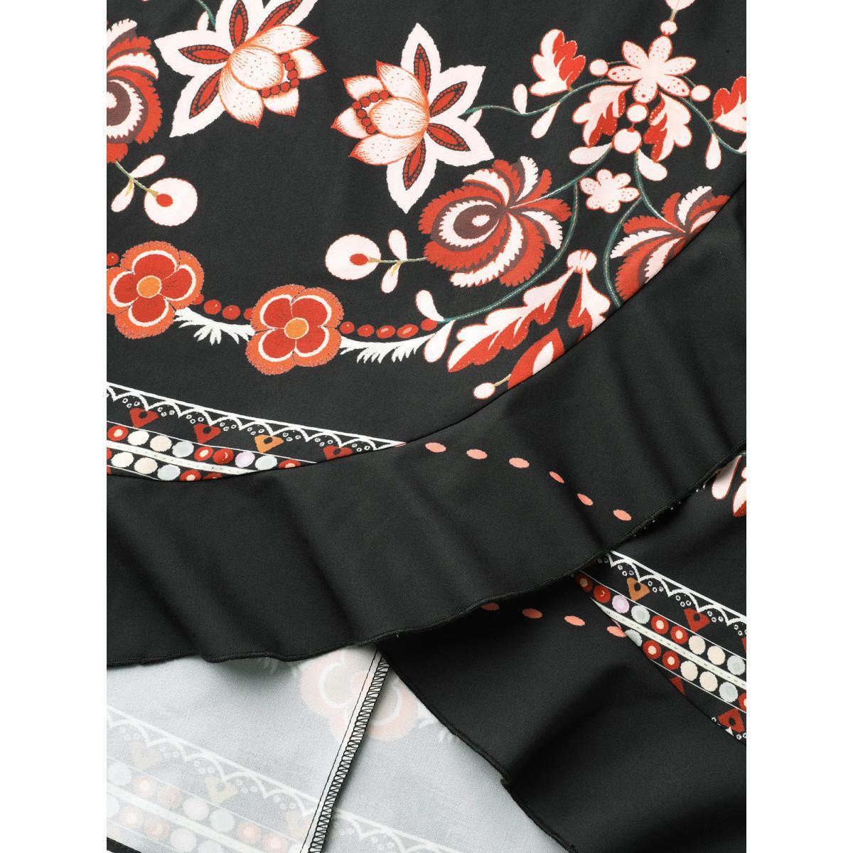 Plus Size Floral Print Wrap Ruffled Hem Dress BlackFlower Women Resort Ruffles Overlap Collar Elbow-length sleeve Curvy BloomChic 28/5X Product Image