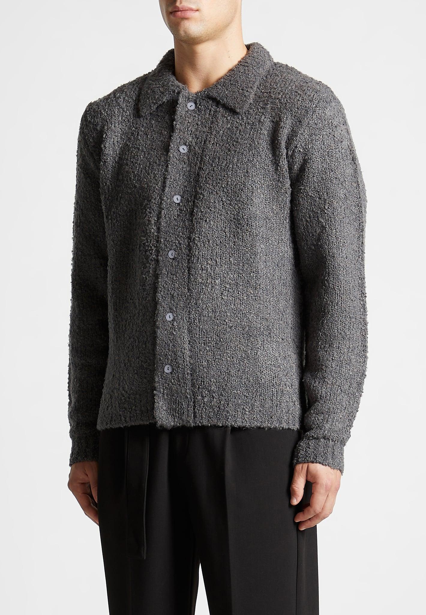 Boucle Knit Button Up Cardigan - Grey Male Product Image
