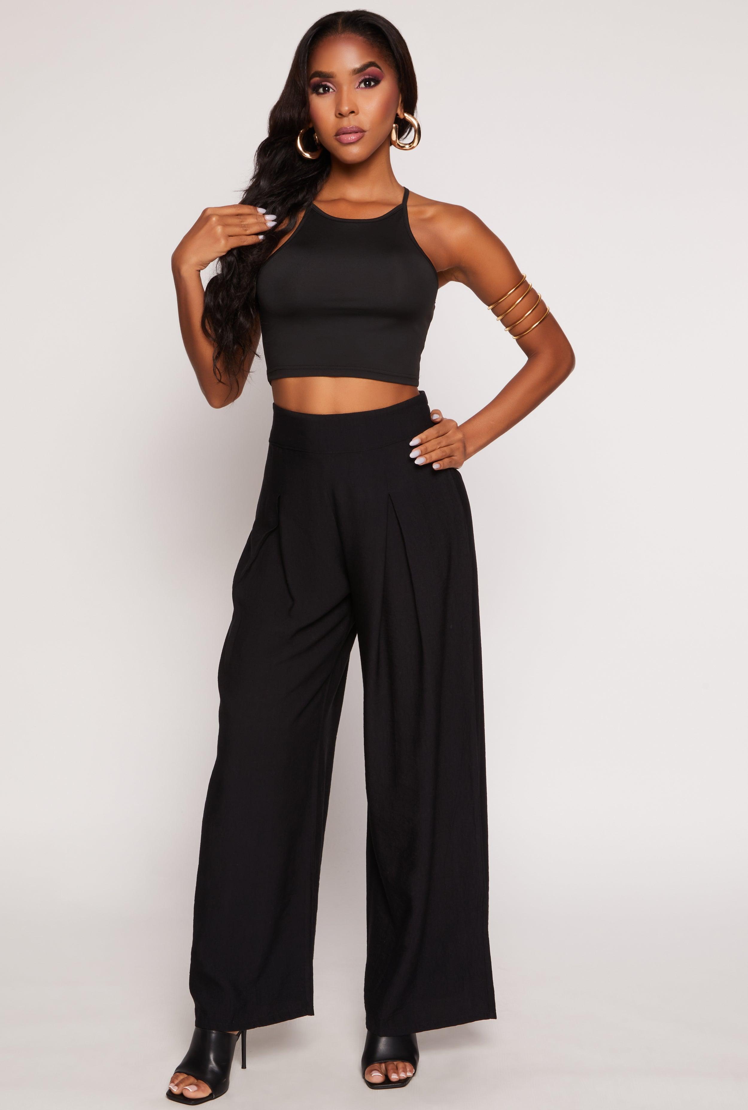 Womens Haute Monde Gauze Knit Pleated Wide Leg Dress Pants Product Image
