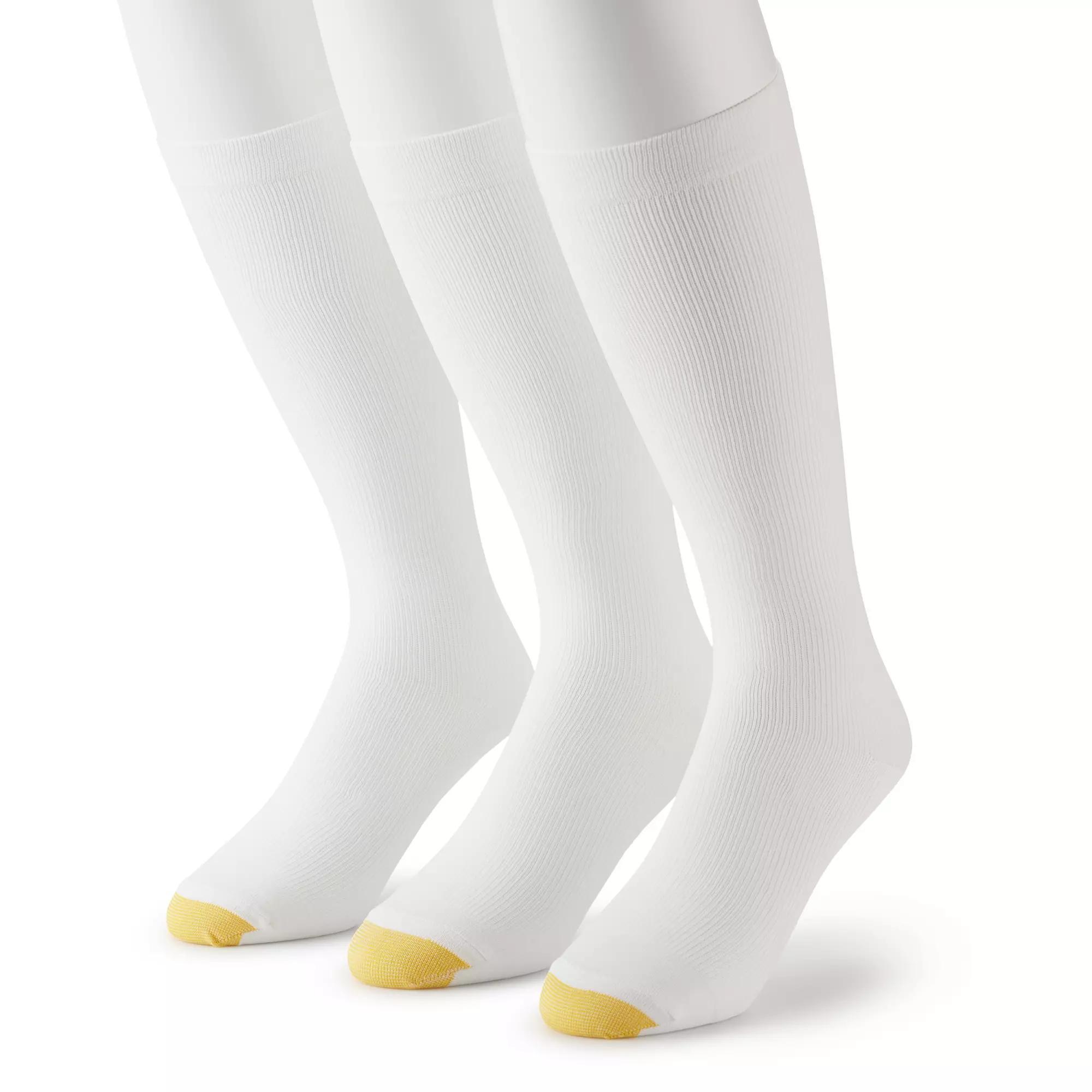 Men's GOLDTOE® 3-Pack Mild Compression Over-the-Calf Ribbed Socks, Size: 6-12, White Product Image