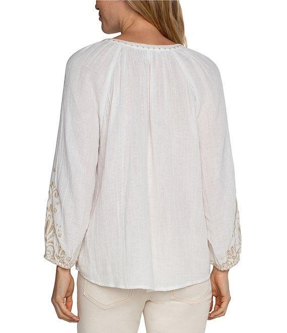 Liverpool Los Angeles Embroidered Split V Neck Long Sleeve Top Product Image