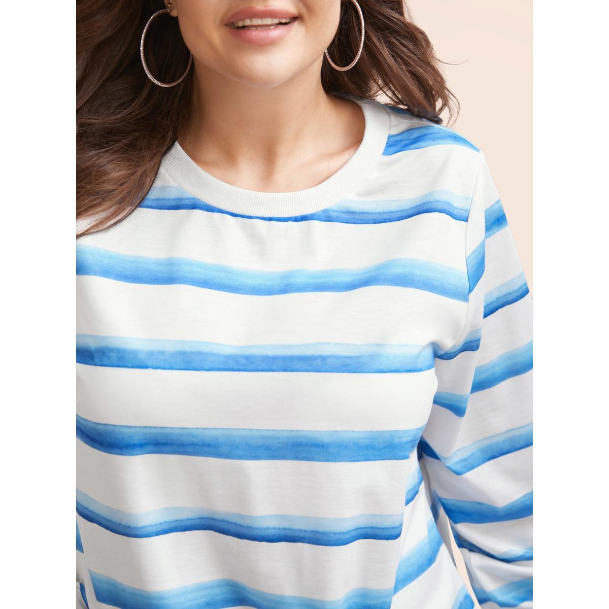 Plus Size Striped Patchwork Round Neck Sweatshirt Women Originalwhite Casual Contrast Round Neck Everyday Sweatshirts BloomChic 26/4X Product Image