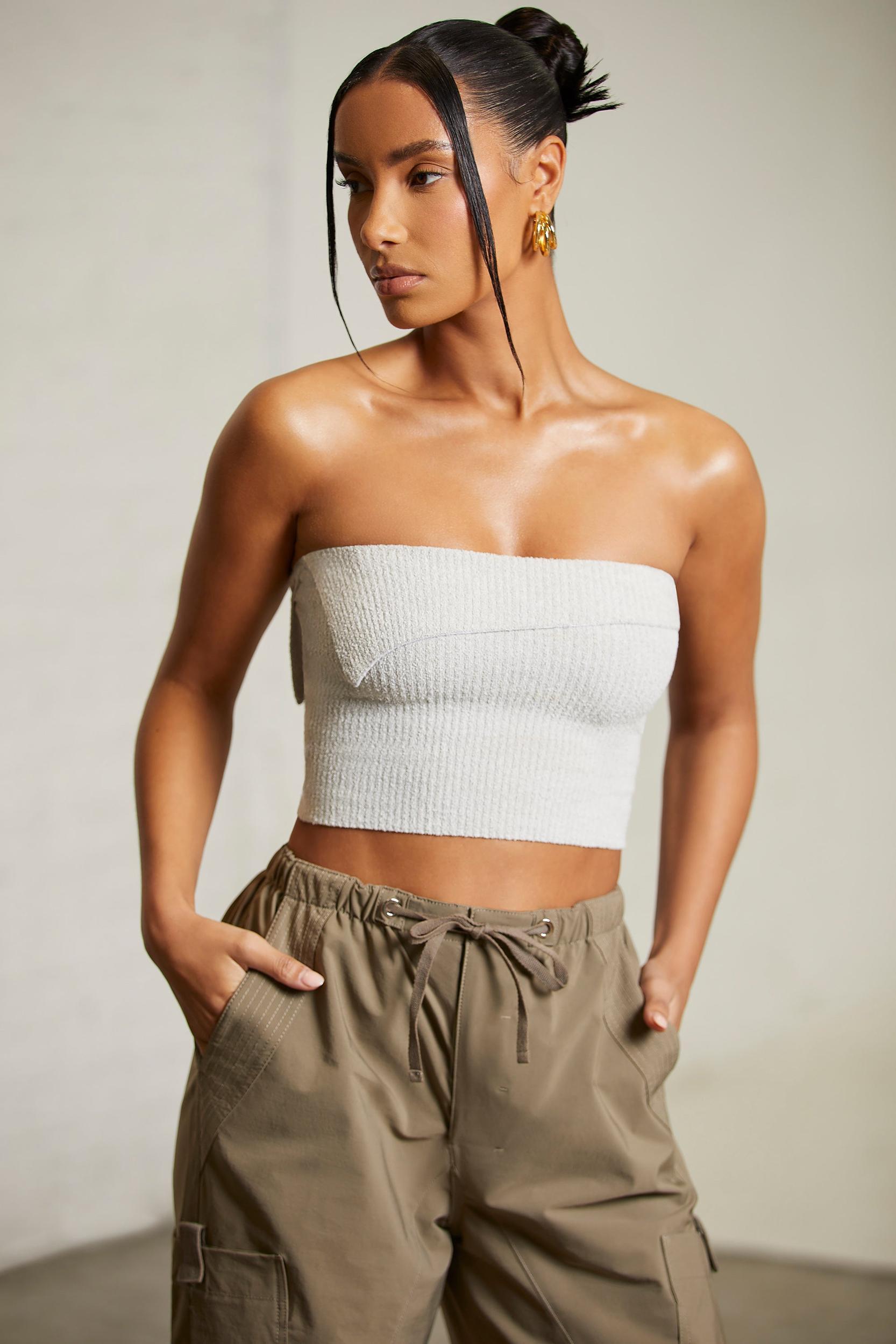 Overlap Bandeau Crop Top in Grey Product Image