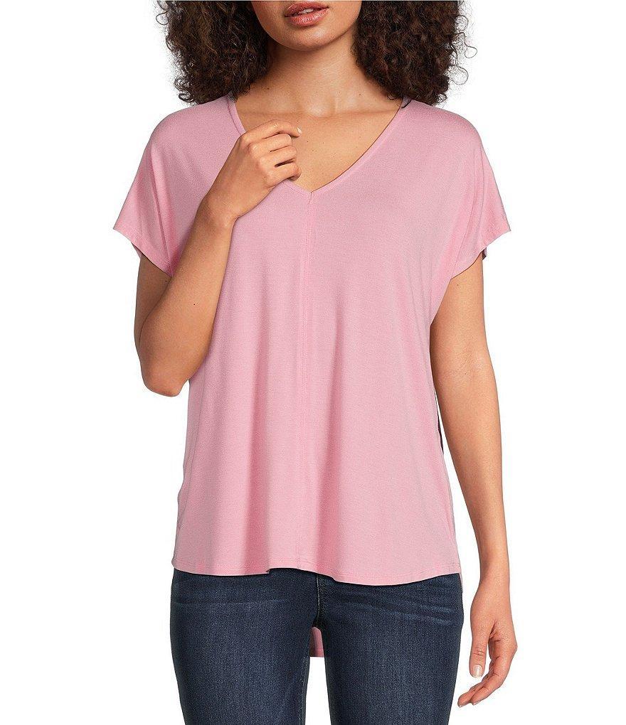 Gibson & Latimer Knit V-Neck Dropped Short Sleeve Shell Shirttail Tee Shirt Product Image