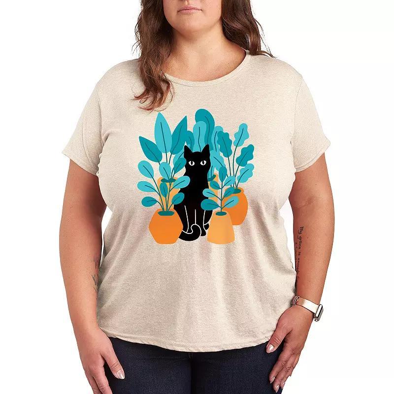 Plus Black Cat Plants Graphic Tee, Womens Product Image