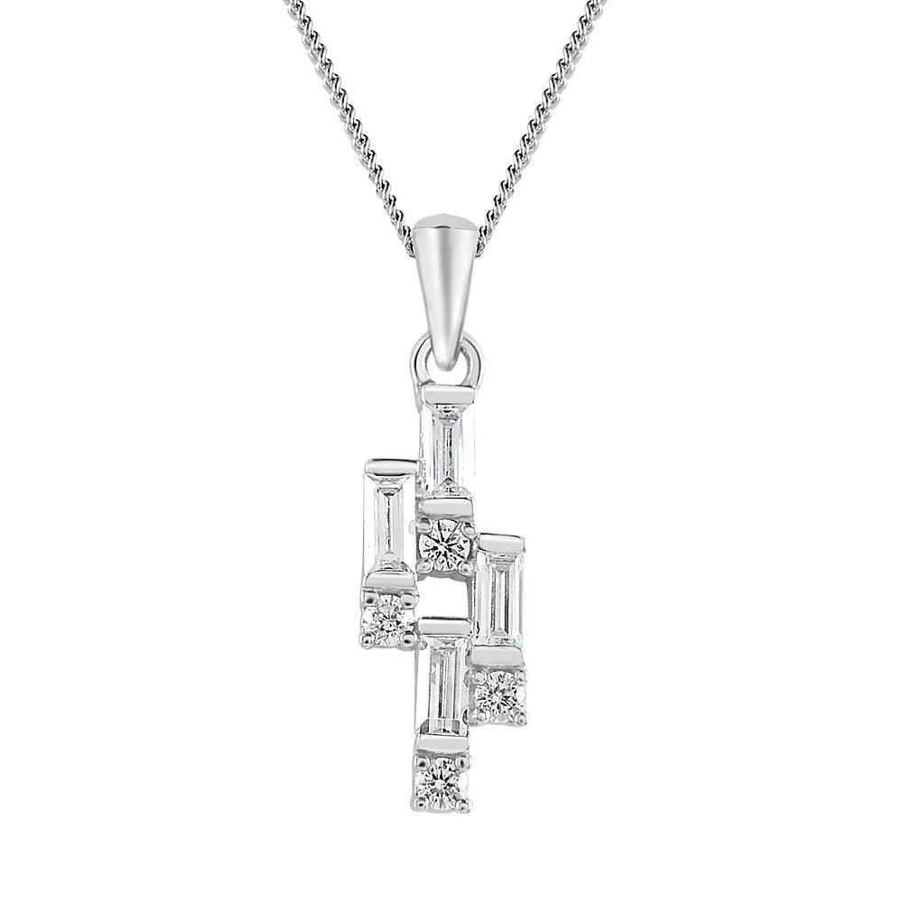 SIRI Sterling Silver Rhodium-Plated Geometric Cluster Pendant with White Cubic Zirconia and 18" Chain, Women's Product Image