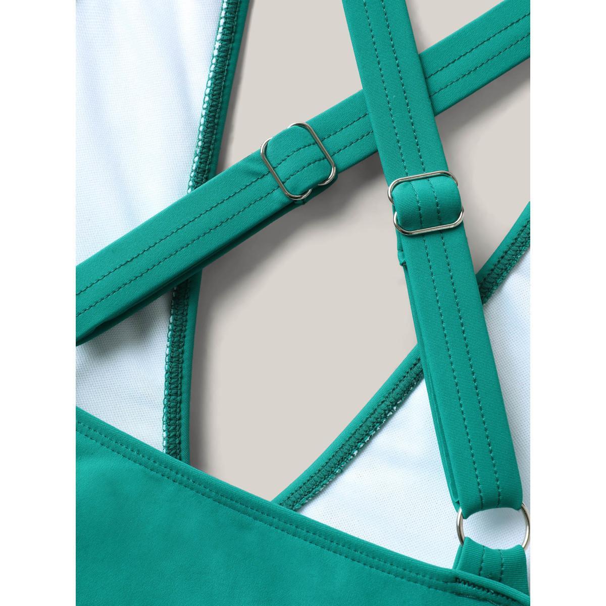 Plus Size Color Block Cut-Out One-Piece Swimsuit Women's Swimwear Emerald Beach Gathered Curve Bathing Suits High stretch One Pieces BloomChic 28/5X Product Image