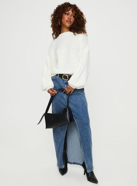Harmony Balloon Sleeve Knit Sweater White Product Image