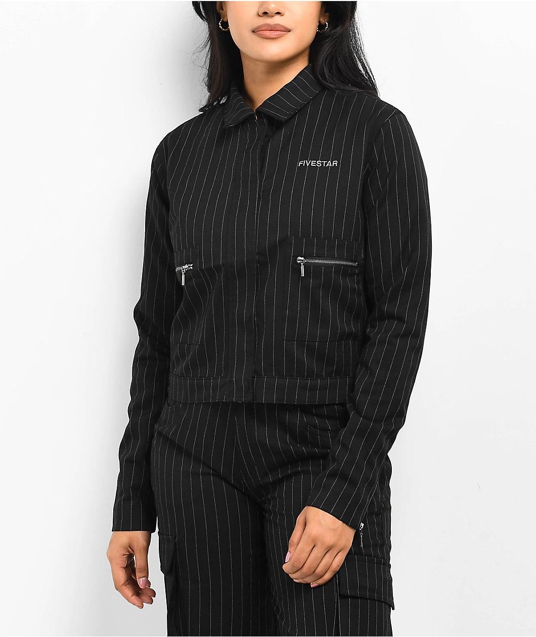 Fivestar General Workwear Black Pinstripe Crop Jacket Product Image
