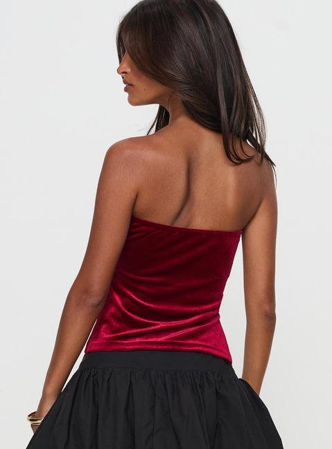 Janece Strapless Velvet Top Red Product Image