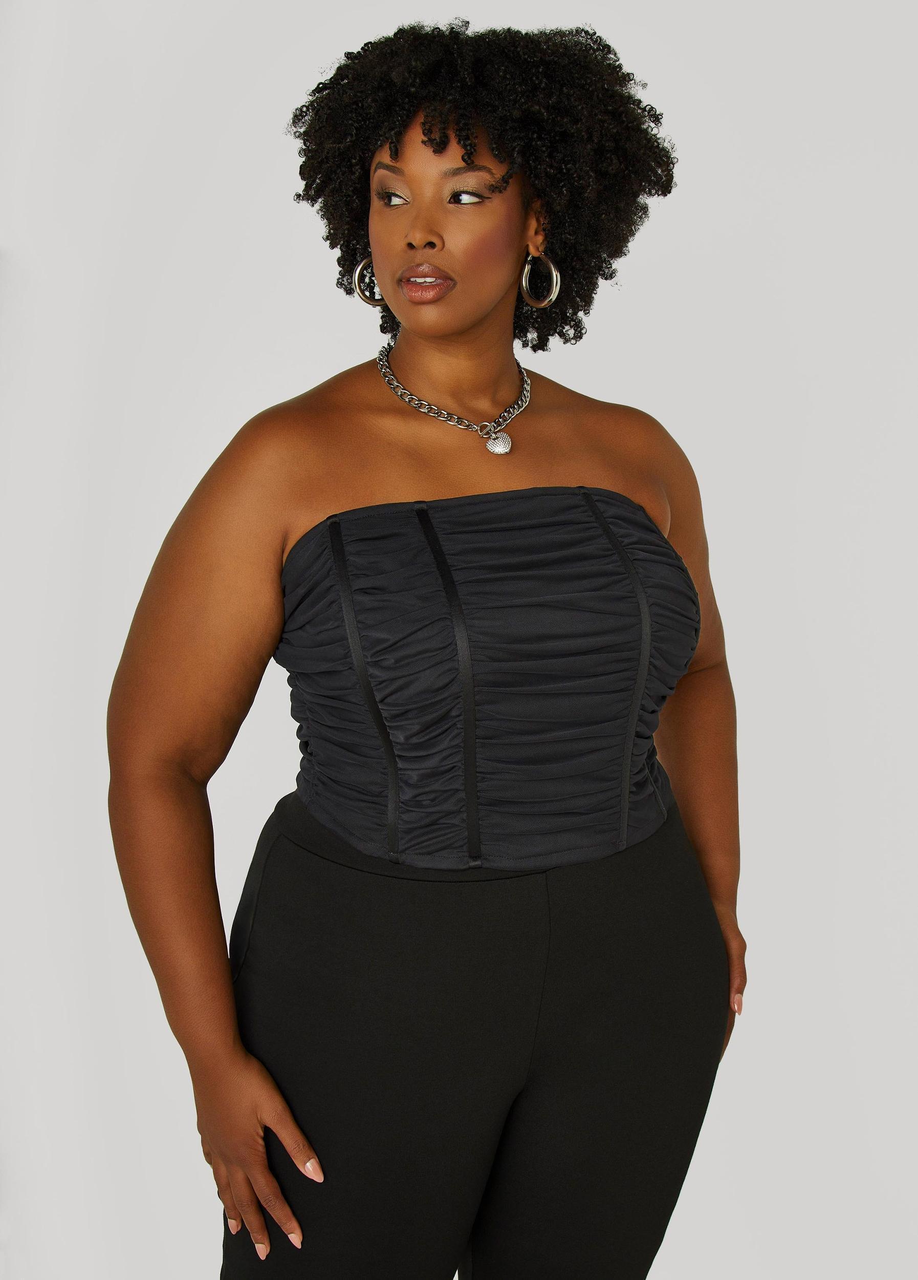 Strapless Ruched Mesh Corset Top Product Image