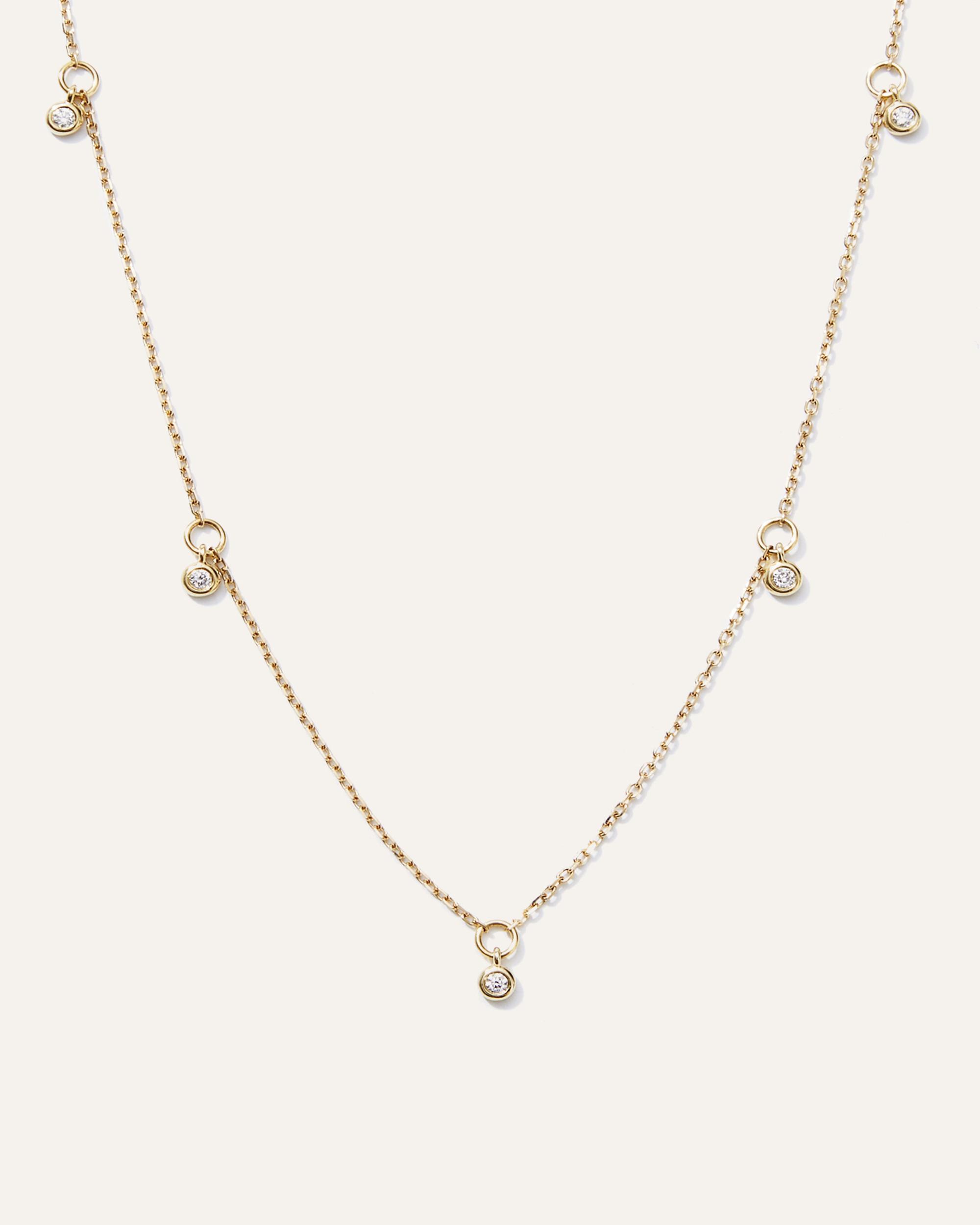14K Gold Diamond Dangle Bezel Station Necklace Product Image
