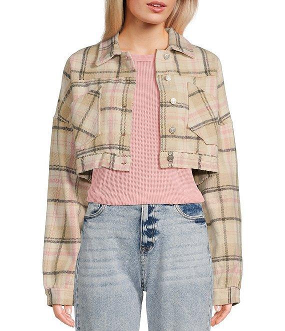 Double Zero Long Sleeve Plaid Cropped Jacket Product Image
