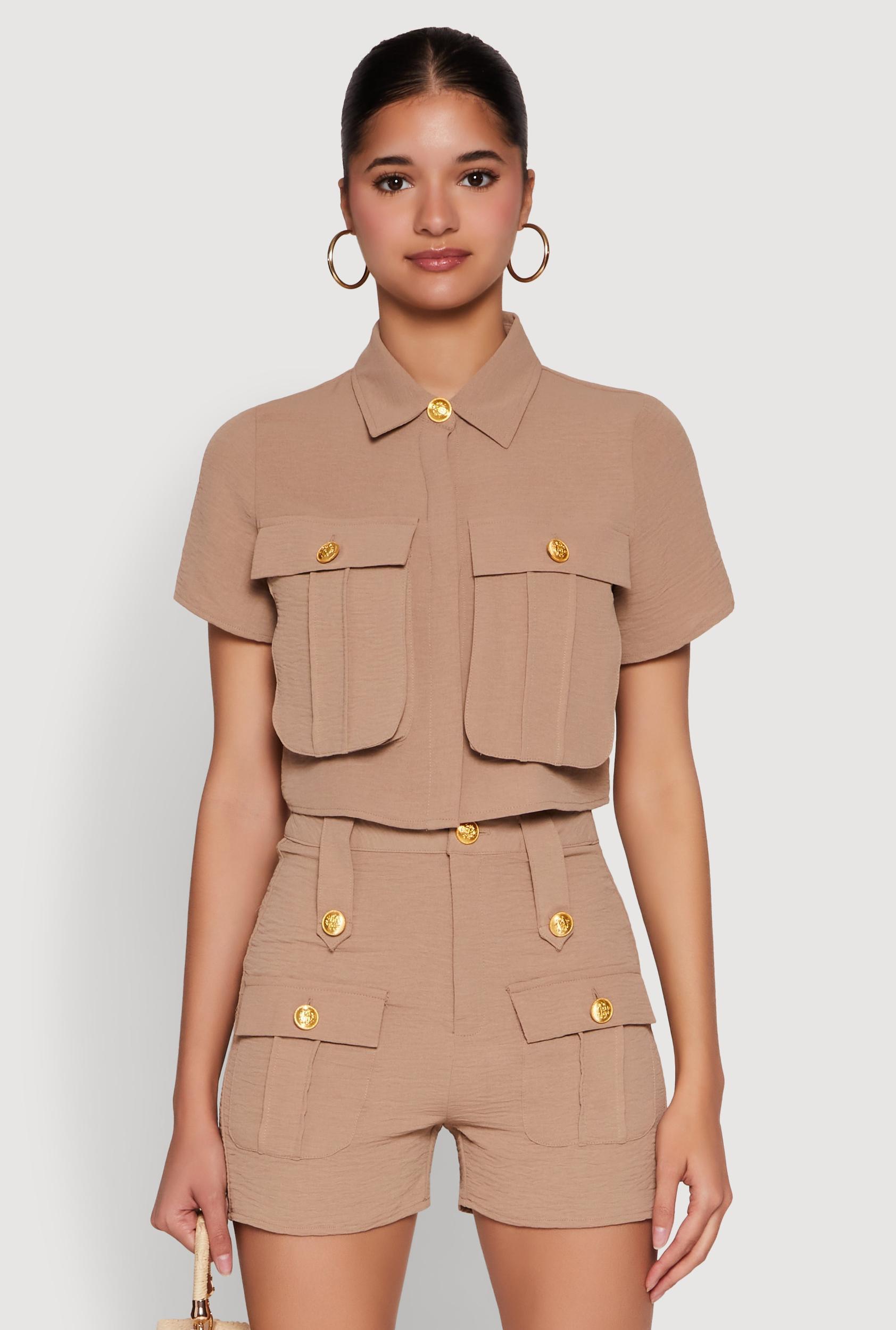 Womens Airy Cargo Pocket Button Front Shirt Product Image
