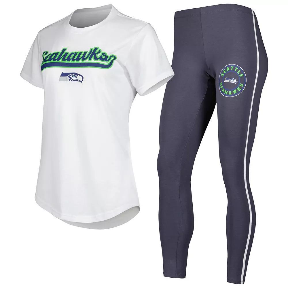 Women's Concepts Sport White/Charcoal Seattle Seahawks Sonata T-Shirt & Leggings Sleep Set, Size: Medium Product Image