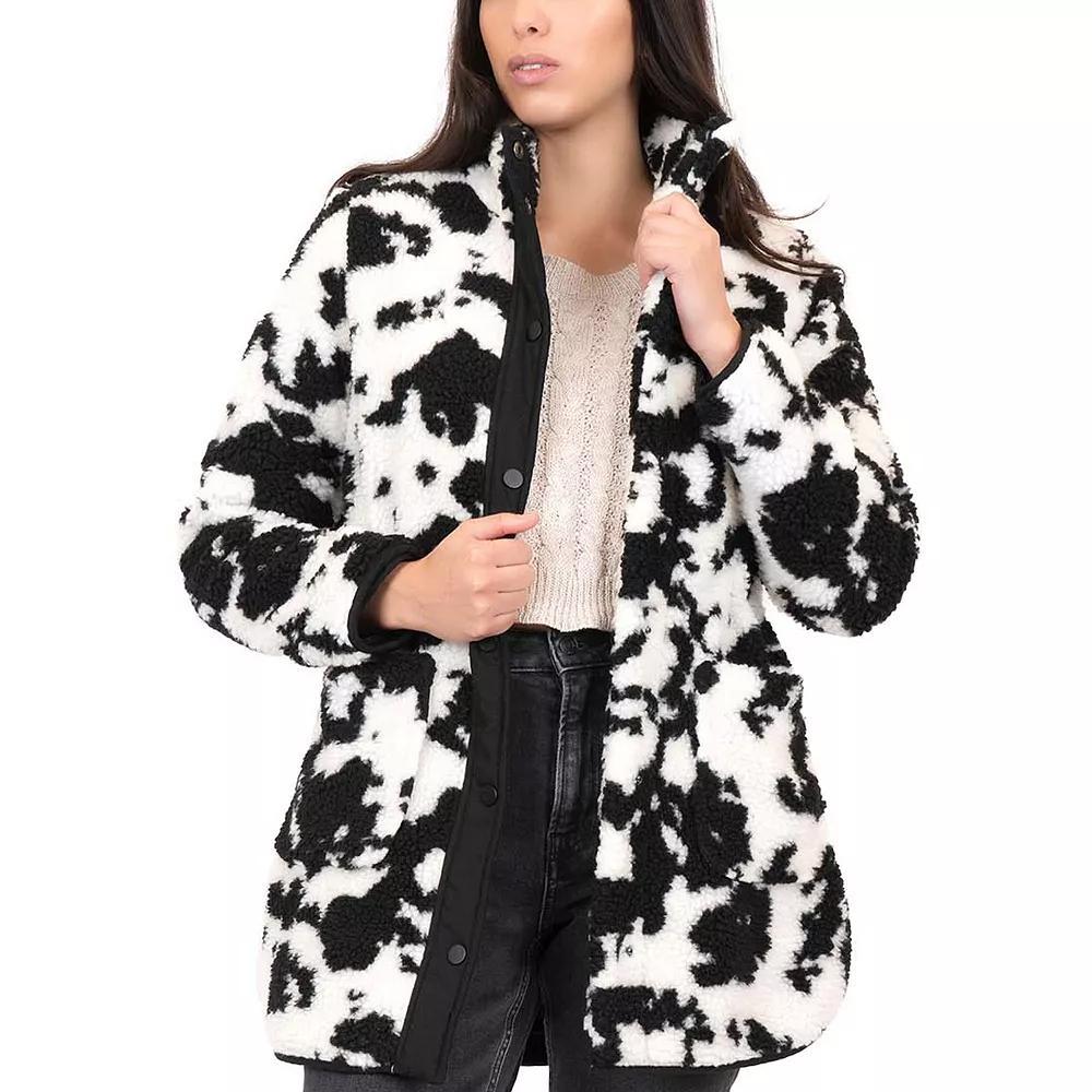 Junior's Coffee Shop Faux Sherpa Anorak Coat, Women's, Size: Medium, Black White Product Image