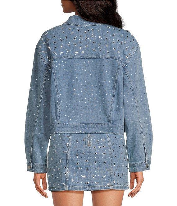 Gianni Bini Tara Point Collar Rhinestone Long Sleeve Denim Jacket Product Image