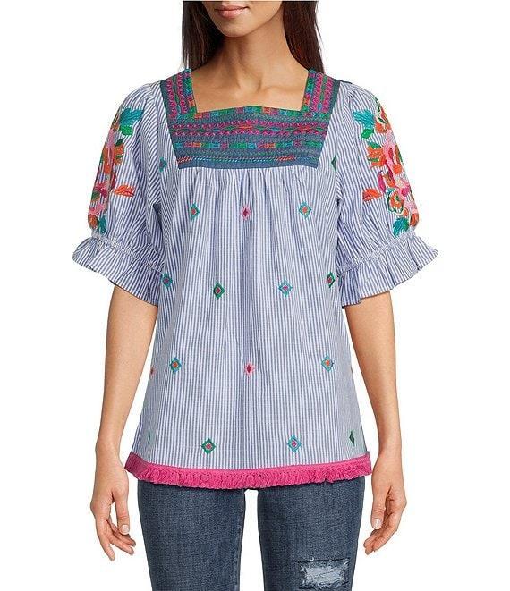 Calessa Square Neck Short Sleeve Embroidered Tunic Product Image