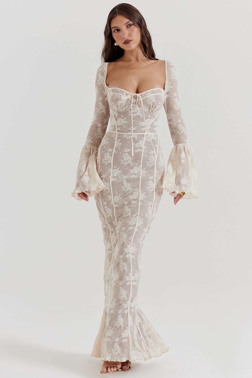 Delilah Vintage Cream Lace Maxi Dress Product Image