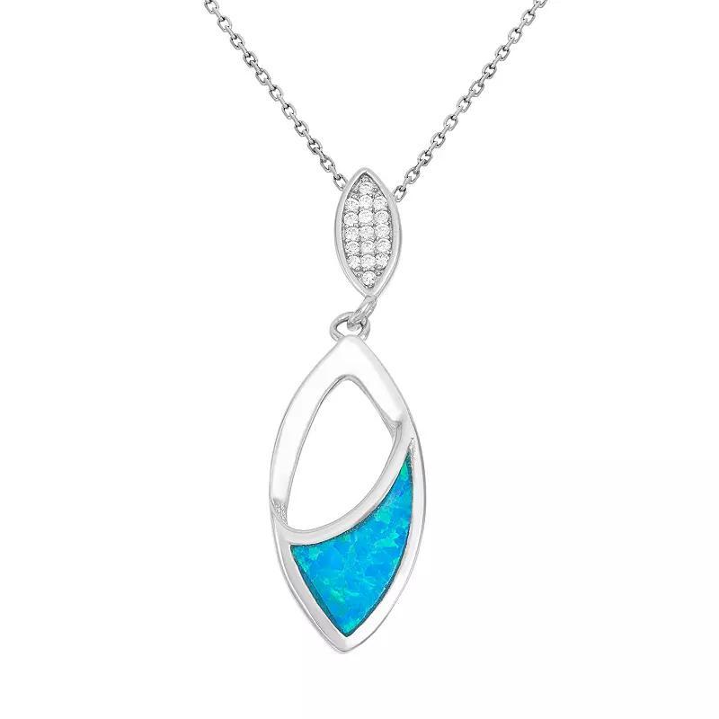 Lab-Created Blue Opal & Cubic Zirconia Sterling Silver Marquise Pendant Necklace, Women's, Size: 18" Product Image