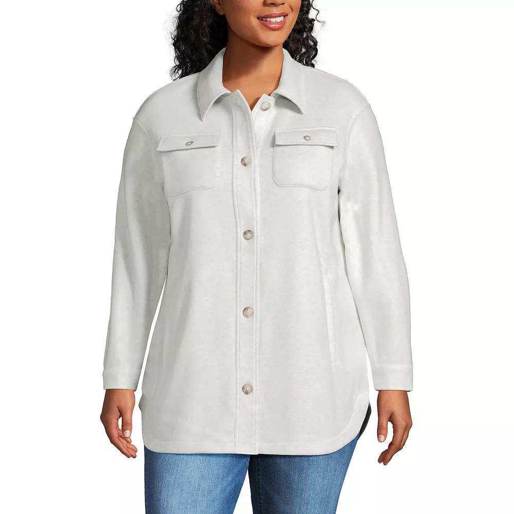 Plus Size Lands' End Luxe Fleece Button-Up Shacket, Women's, Size: 1XL, Bright Gray Grey Product Image