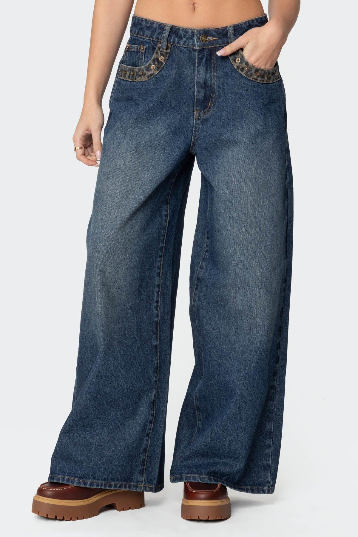 Gwen Leopard Detail Low Rise Jeans Product Image