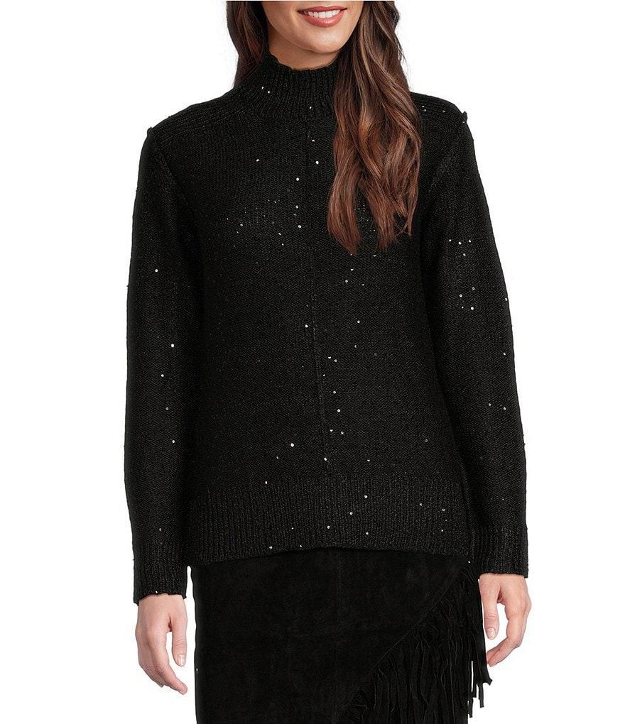 Reba Katrina Knit Sequin Mock Neck Long Sleeve Pullover Sweater Product Image