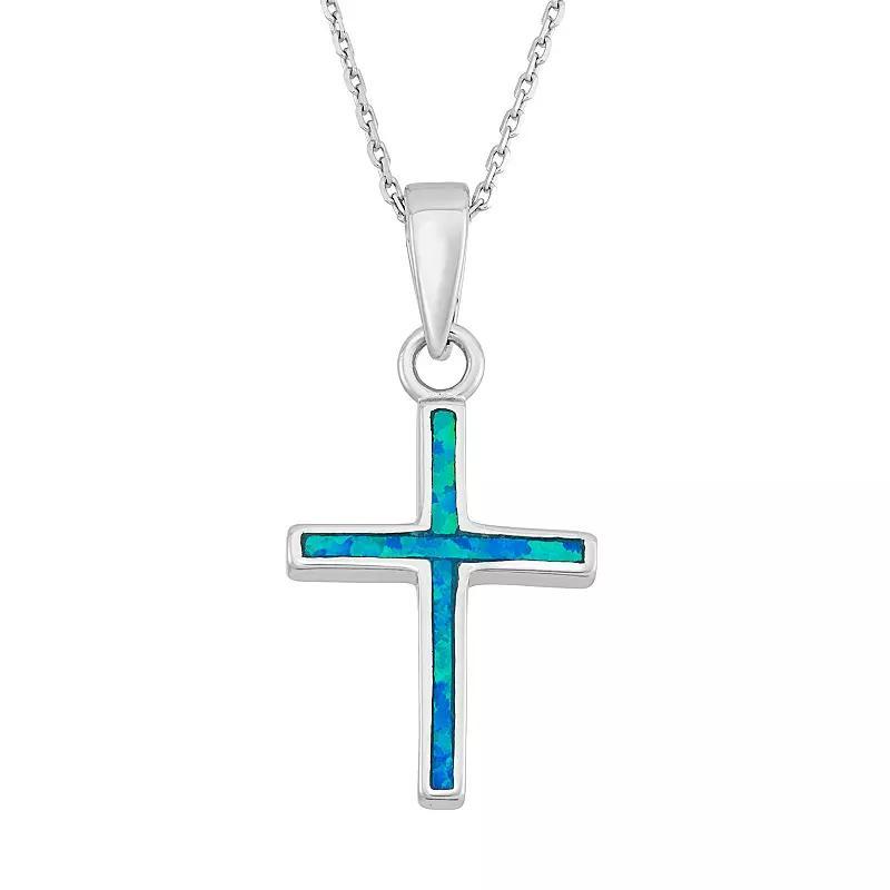 Lab-Created Blue Opal Sterling Silver Cross Pendant Necklace, Women's, Size: 18" Product Image