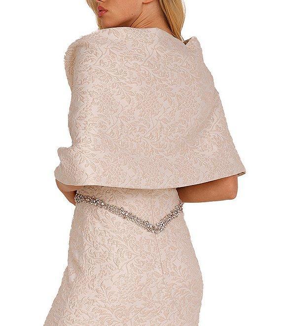 Terani Couture Brocade Twisted Short Sleeve Beaded Waist Mermaid Gown Product Image