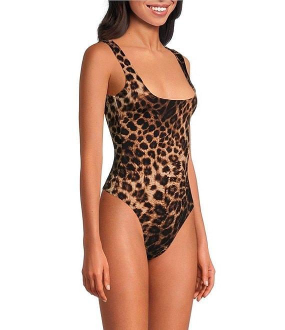Good American Scuba Modern Tank Animal Print Square Neck Sleeveless Knit Bodysuit Product Image