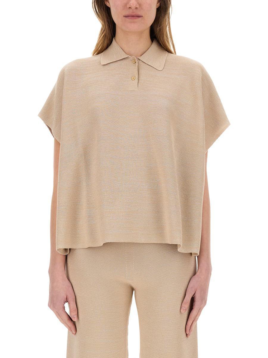 FABIANA FILIPPI Cotton Polo Shirt With Lurex In Beige Product Image