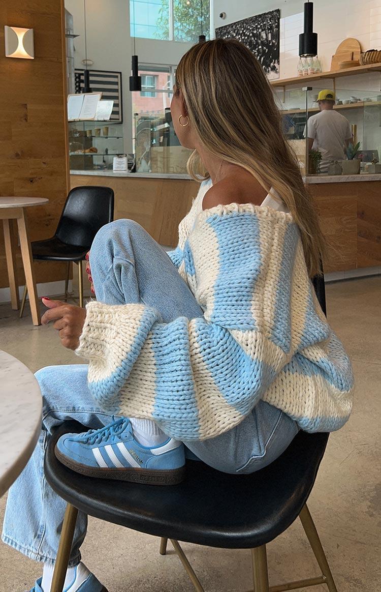 Delvey Light Blue Striped Chunky Knit Sweater Product Image