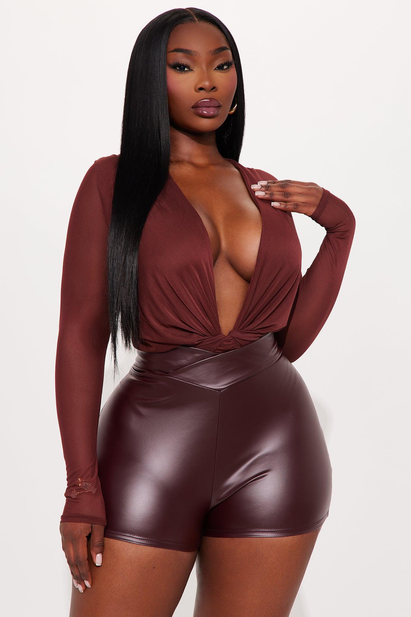 Apphia Long Sleeve Mesh Bodysuit - Brown Female Product Image