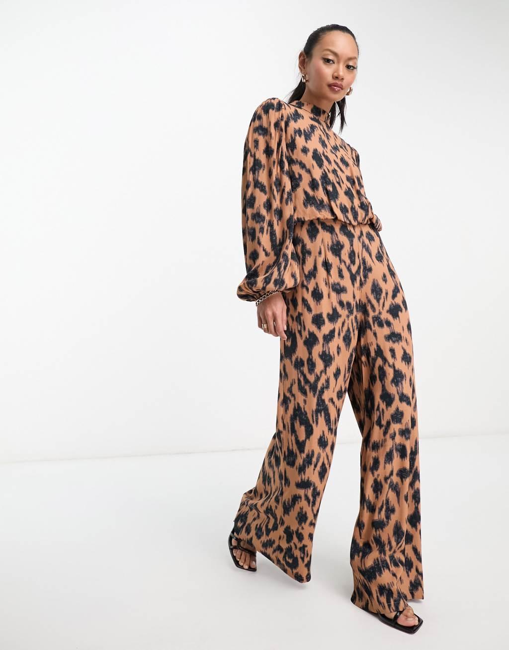 Never Fully Dressed wide leg jumpsuit in leopard print Product Image