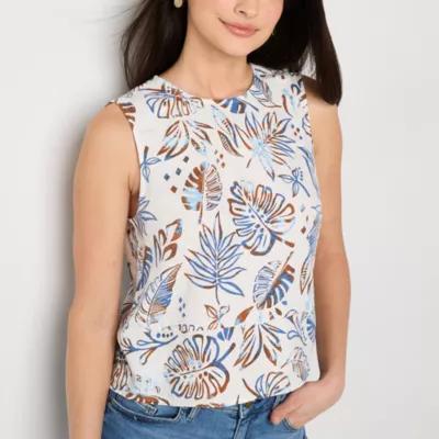 a.n.a Linen Blend Womens Crew Neck Sleeveless Shell Product Image