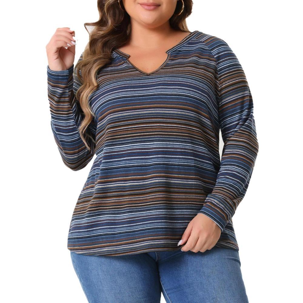 Agnes Orinda Women's Plus Size Long Sleeve Notch V-Neck Casual Fall Winter Blouses Product Image